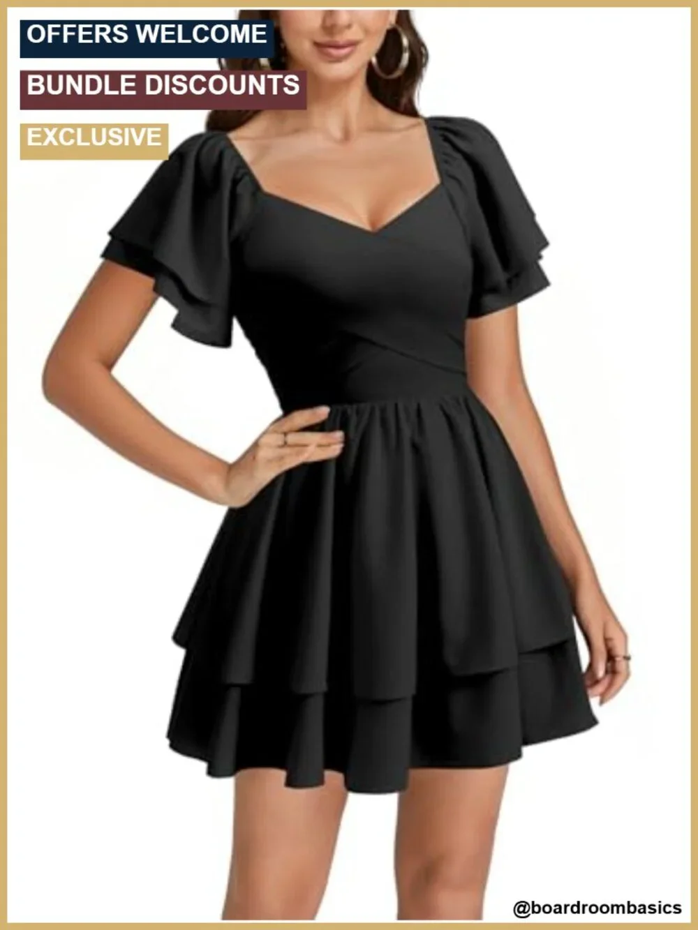 Women's Tie Back Wrap V Neck Ruffle Hem Mini Dress Flowy A-Line Short Sleeve